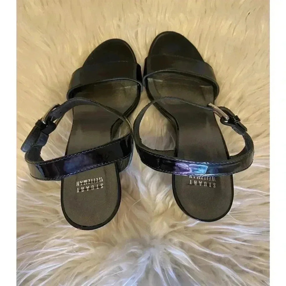 Stuart Weitzman Black Patent Leather Wedge Sandals - Picture 4 of 7